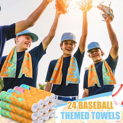Sports Ice Towels 24-Pack – 30”×9” Mini Microfiber Cooling Towel for Baseball, Softball, Golf, Football, Yoga & Running, Breathable Sweat-Absorbing Chilling Cloth, Bulk Team & Coach Gift Set