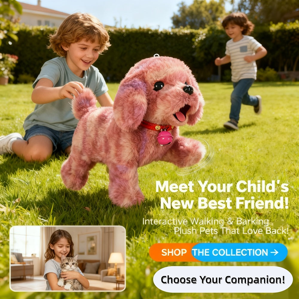 Interactive Walking Plush Pet Toy 9 Styles – Golden Retriever Husky Saint Bernard Kitten Chick Electric Realistic Barking Stuffed Animal, Best Birthday Gift for Toddlers Kids Ages 3+