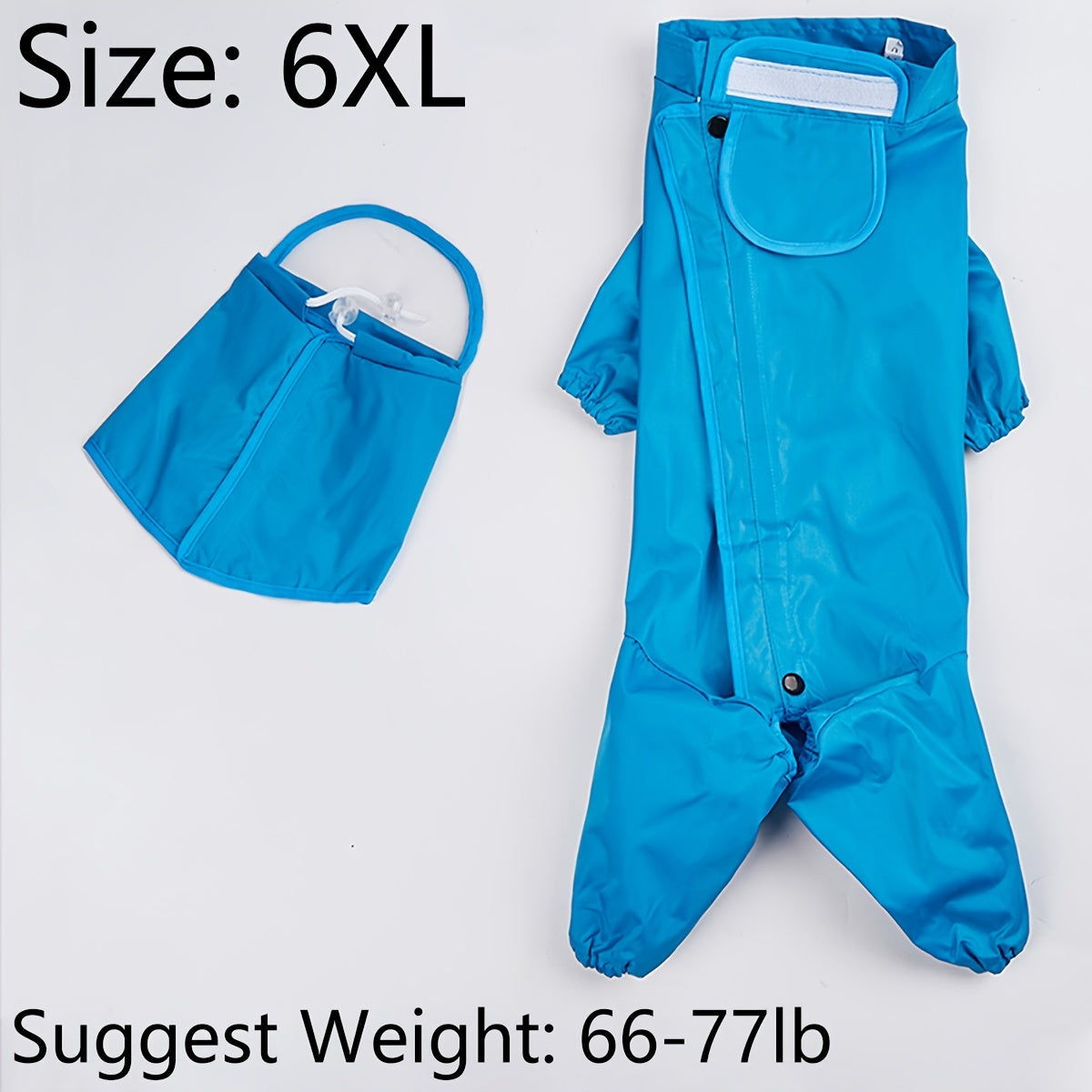 Dog Raincoat Full Body Waterproof - Blue Polyester Rain Jacket with Hood & Footies for Small Medium Large Dogs, Easy Hook-and-Loop Closure, All-Breed Dog Rain Coat S to 7XL