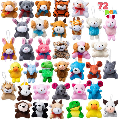 Mini Animal Plush Toy Assortment 72 Pack Bulk – 2.5-3 Inch Stuffed Animals for Party Favors, Carnival Prizes, Classroom Rewards & Stocking Stuffers, 72 Unique Designs No Duplicates