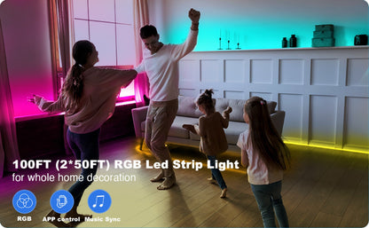 Smart LED Strip Lights 5050 RGB IC App & Remote Control, Music Sync Color Changing, for Bedroom Living Room Kitchen TV Home Decoration, Party Holiday Lighting – 25ft 50ft 100ft 130ft 200ft Available