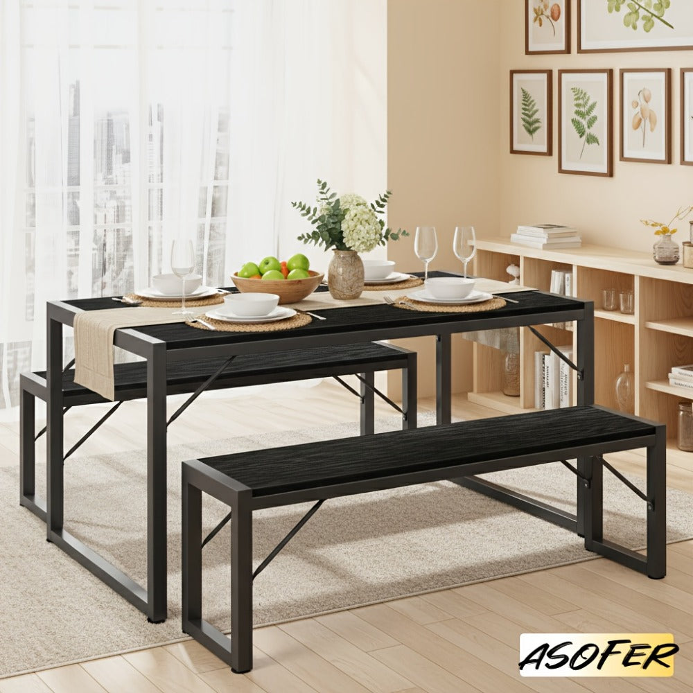 Dining Table Set for 4 with 2 Benches, 45.5" Space-Saving Dinette with Metal Frame & MDF shown in the main product view