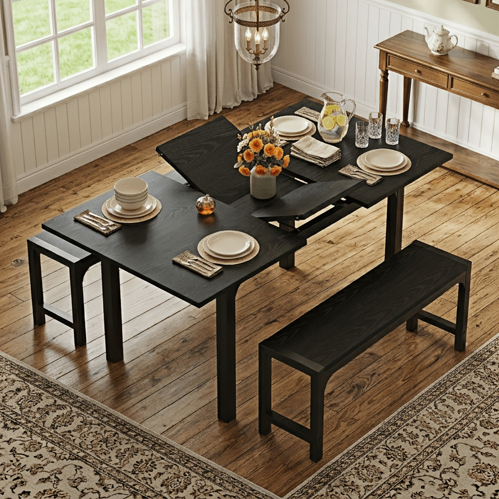 Dining Table Set shown in the Black - Expandable Table Set option
