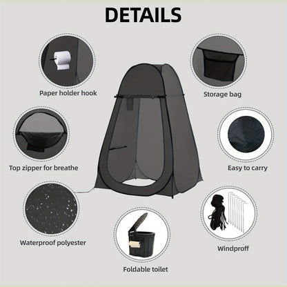 Pop-Up Privacy Tent with Portable Camping Toilet for Adults, Foldable Outdoor Shower Changing Potty Tent Kit with 12 Toilet Bags, Ground Stakes & Windproof Ropes for Camping, Hiking, Travel & Picnics