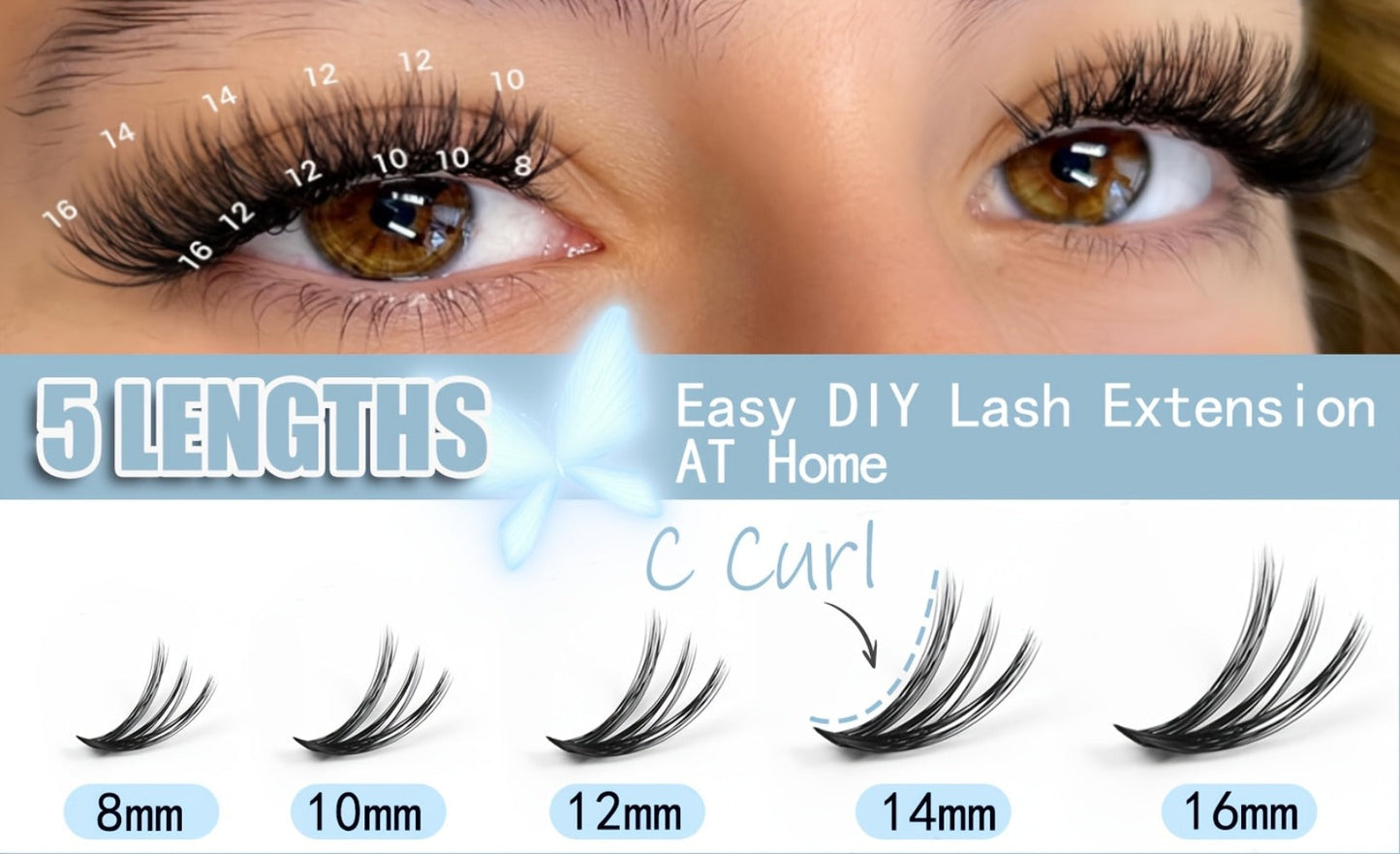 800Pcs Fluffy Wispy Lash Clusters Kit — 30D 40D Mixed Length 8-16mm DIY Eyelash Extensions with 2-in-1 Bond & Seal Glue and Tweezers, Natural Long-Lasting Cluster Lashes for Everyday Wear & Events