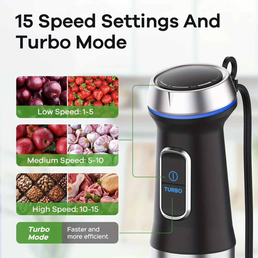 Immersion Blender 7-in-1 Hand Blender 1000W - 16-Speed Handheld Stick Blender with Stainless Steel Blade, 27oz Mixing Beaker, 20oz Chopper, Whisk & Milk Frother, for Soups, Smoothies & Baby Food