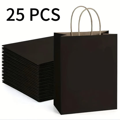 Paper Bags with Handles Bulk - Kraft Paper Gift Bags 25/75/100/300 Pcs, Black White Brown Reusable Shopping Bags for Small Business Retail, Birthday Party, Graduation, Easter Gift Wrapping Packaging