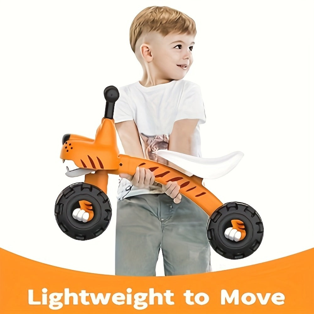 Baby Balance Bike 4 Wheels with Adjustable Seat Toddler Walker Ride On Toy for Ages 10 Months to 3 Years Boys Girls First Birthday Christmas Gift Tiger Design Yellow