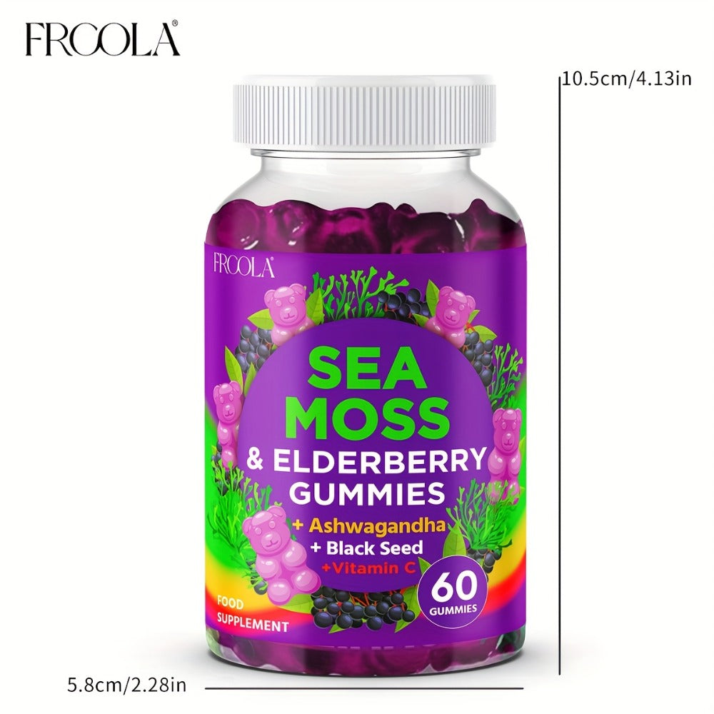 9-in-1 Sea Moss Gummies with Shilajit, Elderberry, Ginger, Turmeric, Ashwagandha & Black Seed Oil – Advanced Multi-Mineral Immune & Energy Supplement for Women & Men, 60 Count