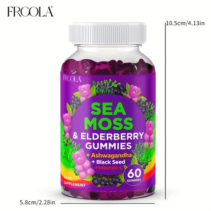 9-in-1 Sea Moss Gummies with Shilajit, Elderberry, Ginger, Turmeric, Ashwagandha & Black Seed Oil – Advanced Multi-Mineral Immune & Energy Supplement for Women & Men, 60 Count