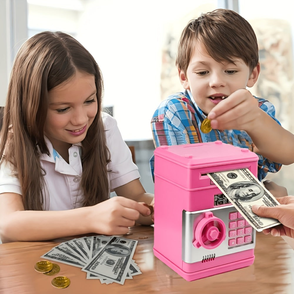 Electronic ATM Piggy Bank for Kids – Digital Coin & Cash Money Bank with Password Lock, Holds 600 Coins or 100 Bills, Fun Savings Bank Toy Gift for Boys & Girls, Black or Pink