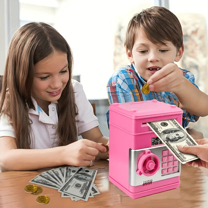 Electronic ATM Piggy Bank for Kids – Digital Coin & Cash Money Bank with Password Lock, Holds 600 Coins or 100 Bills, Fun Savings Bank Toy Gift for Boys & Girls, Black or Pink