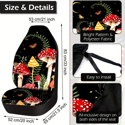 Mushroom Car Seat Covers Full Set 17 Piece Forest Mushroom Car Accessories for Women Men Front Rear Seat Protector Steering Wheel Cover Seat Belt Cover Mirror Hanging Ornament Universal Fit