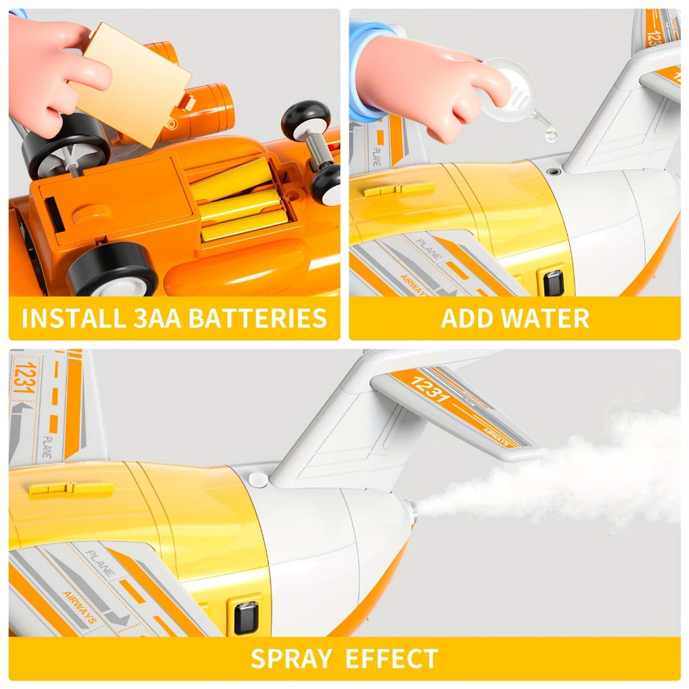 Jumbo Transport Airplane Toy for Kids with 10 Cars & Spray Mist, Cargo Plane Playset Toddler Boy Girl Birthday Gift Ages 3+