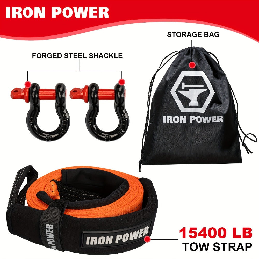 Tow Strap Kit 2" x 20ft - Heavy Duty Emergency Towing Rope with 2pc 1/2" D-Ring Shackles for Off-Road Recovery, Truck, SUV & 4x4 Vehicle Rescue