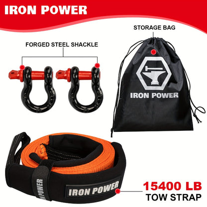 Tow Strap Kit 2" x 20ft - Heavy Duty Emergency Towing Rope with 2pc 1/2" D-Ring Shackles for Off-Road Recovery, Truck, SUV & 4x4 Vehicle Rescue