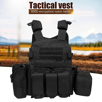 Tactical MOLLE Vest 6094 Adjustable Combat Chest Rig with Multi-Pocket System for Outdoor Hunting Training Airsoft CS Wargame Hiking Camping