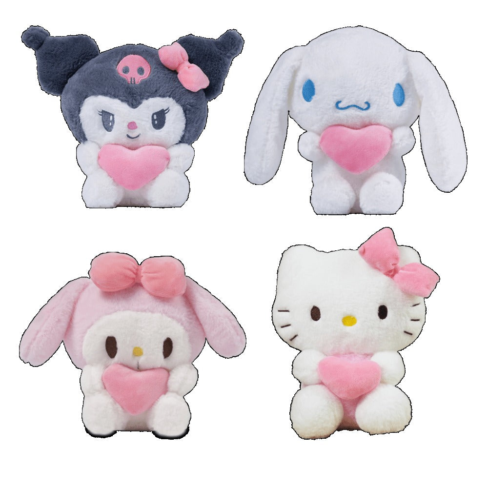 Hello Kitty Kuromi Plush Set 5pcs — Official Licensed Sanrio Stuffed Animals Holding Hearts, My Melody Gudetama Kawaii Gift for Girls Teens Birthday Christmas Holiday