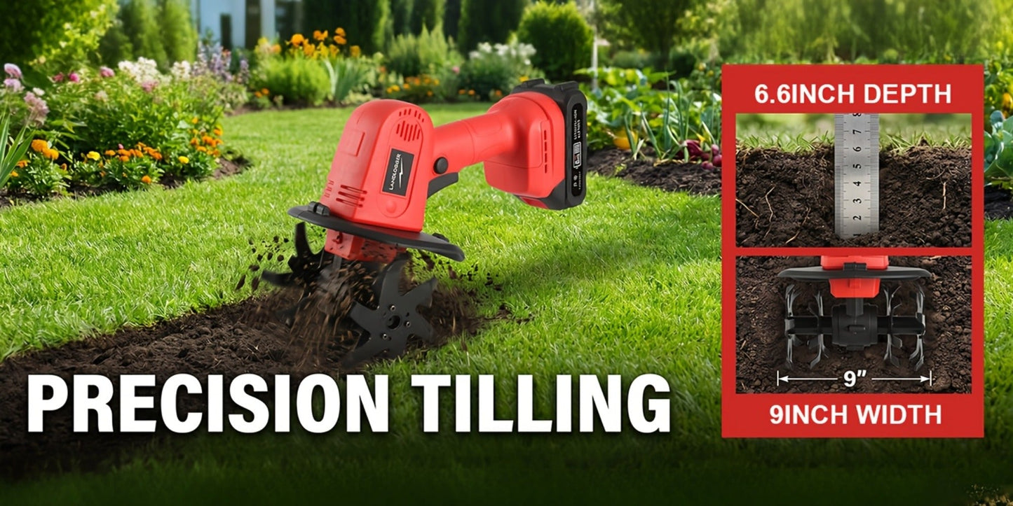 Cordless Electric Cultivator 20V Lightweight Handheld Rotary Tiller – 9-Inch Width 6.6-Inch Depth, 1 or 2 Batteries & Charger, Garden Soil Tiller for Courtyard Farmland Vegetable Garden Raised Bed