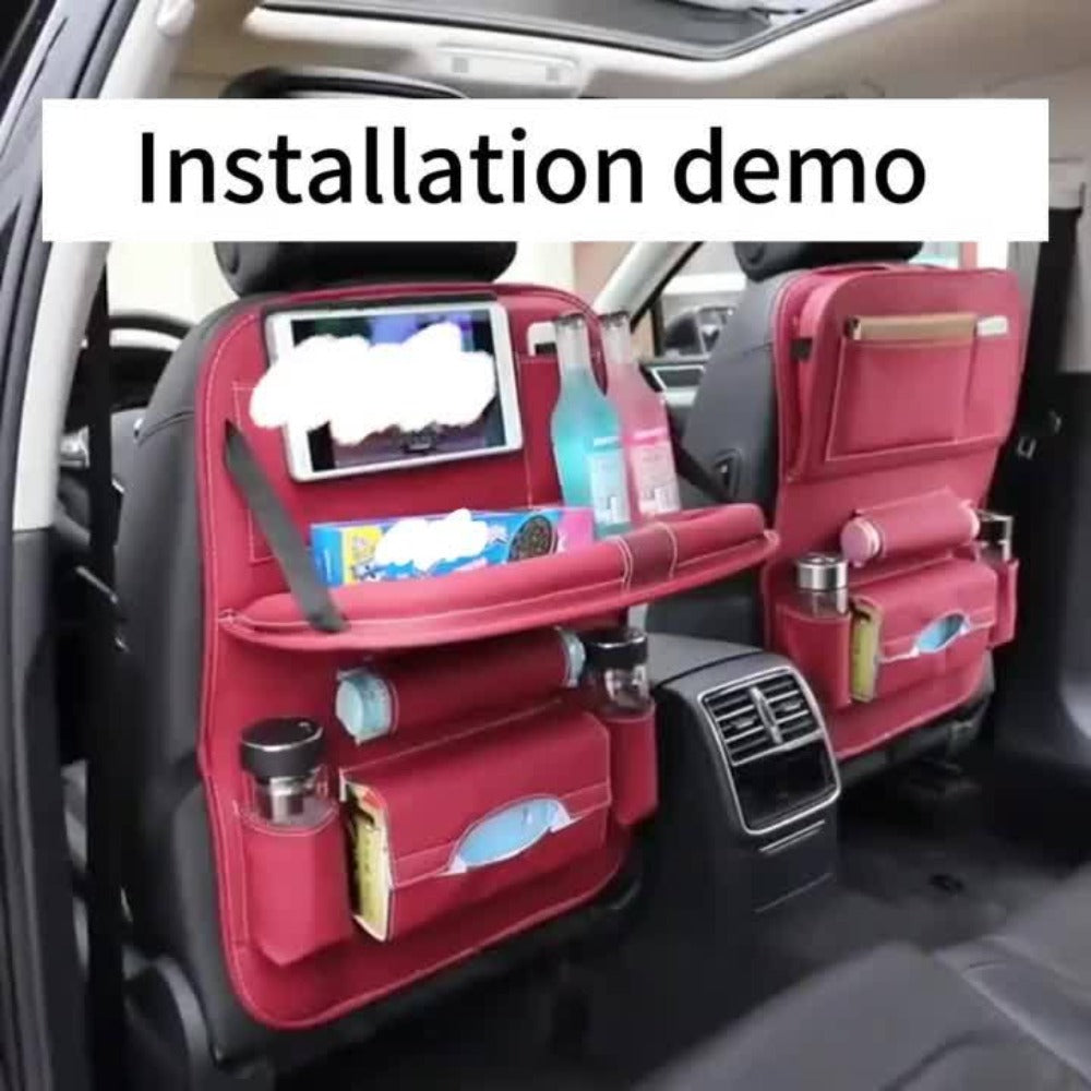 All-in-One Back Seat Organizer with Foldable Table Tray, Kick Mats, Cup Holder, Tissue Box, Umbrella Holder & Laptop Tray - 2-Piece Set, Car Seat Protector & Travel Organizer, 4 Colors