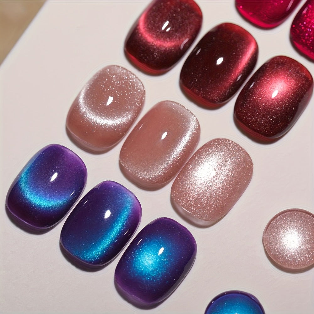 Berry Cat Eye Gel Polish 6 Colors Photo Frame Bottle Magnetic Holographic Reflective Soak Off LED UV – Deep Plum Burgundy Magenta Nail Art Gel for Salon & DIY Manicure, Nail Art Gift for Women