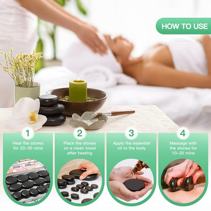 Spa Hot Stone Massage Set with Heater & Temperature Control — 10 Basalt Stones, 2 Size Options, Professional Kit for Full Body Muscle Relief, Home & Salon Use