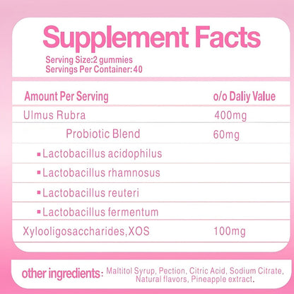 Women's Probiotic Gummies with Slippery Elm for Intimate Moisture Odor Control Healthy Flora – Pineapple Flavor 60 Count Feminine Wellness Supplement Daily Gut Health Support