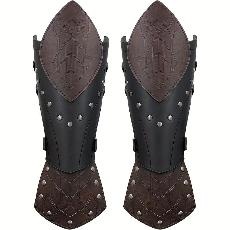 Elf Arm Guards 2pcs Medieval Embossed Faux Leather Fantasy Buckle Armor – Halloween Knight Gloves LARP Cosplay Renaissance Faire Role Play Costume Prop, Black