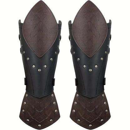 Elf Arm Guards 2pcs Medieval Embossed Faux Leather Fantasy Buckle Armor – Halloween Knight Gloves LARP Cosplay Renaissance Faire Role Play Costume Prop, Black