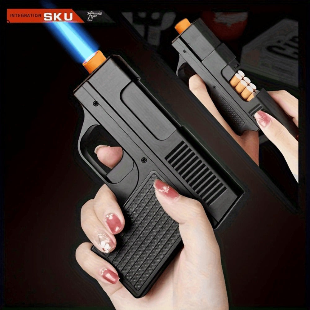 Blue Flame Torch Lighter with Adjustable Flame, Windproof Butane Cigar Lighter for BBQ Outdoor Survival Kitchen, Creative Cigarette Case Lighter with Gift Box Packaging – Men's Gift (Butane Not Included)
