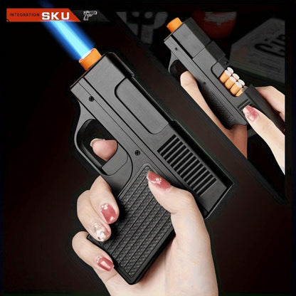 Blue Flame Torch Lighter with Adjustable Flame, Windproof Butane Cigar Lighter for BBQ Outdoor Survival Kitchen, Creative Cigarette Case Lighter with Gift Box Packaging – Men's Gift (Butane Not Included)