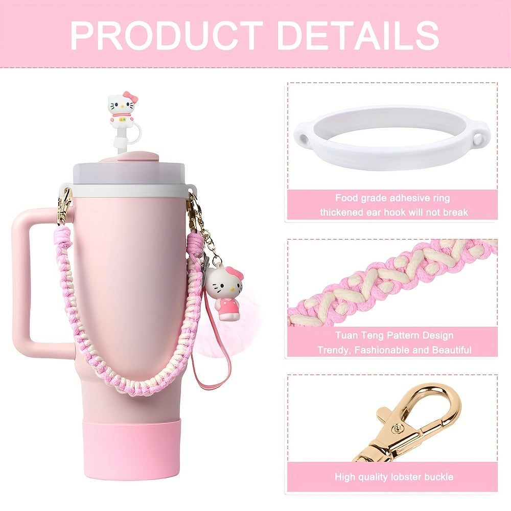 Kawaii Sanrio Tumbler Accessories Cup Sleeve & Silicone Boot Set - Compatible with 30 & 40 oz Tumblers, Hello Kitty Kuromi Cinnamoroll Melody Foam Handle Strap, Cute Cartoon Water Bottle Accessories
