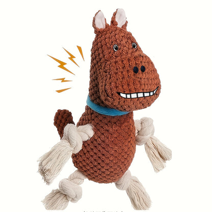 Squeaky Plush Dog Toys - Interactive Stuffed Animal Chew Toys with Built-in Squeaker & Pull Rope, Soft Durable Dog Toys for Small Medium Large Dogs, Cute Puppy Toys Gift Set (Monkey, Chinchilla, Squirrel, Cotton Rope)