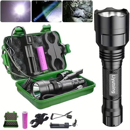 Night Hunting Flashlight with Remote Control Switch – 350 Yards High Power Green Red White Light, 18650 Rechargeable, Multiple Mounts for Hunting, Fishing, Camping & Beekeeping, Best Gift for Men
