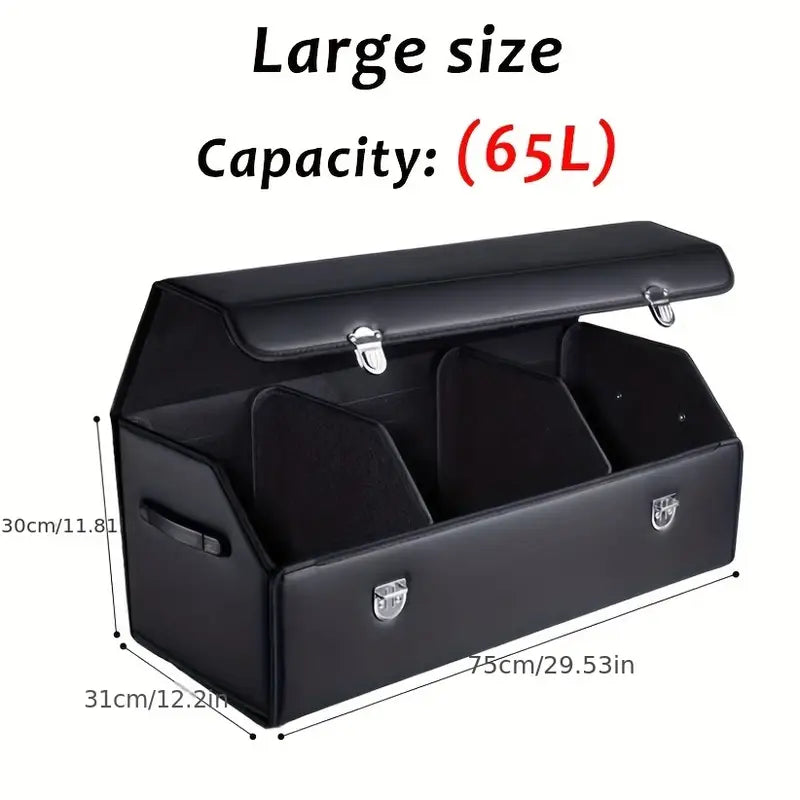 Car Trunk Organizer - Trunk Organizer & Storage SUV, PU Leather Foldable Trunk Organizer, Multi Compartment Adjustable Car Grocery Storage Box