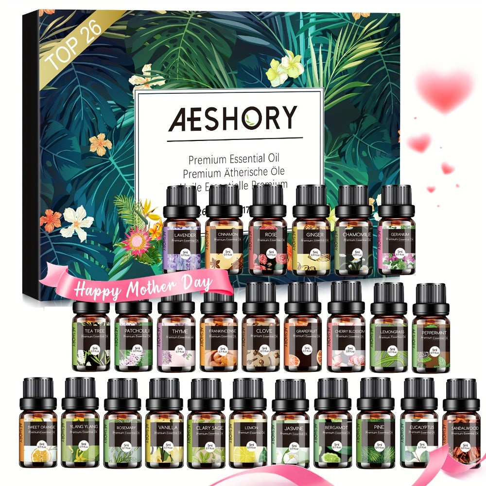 Essential Oil Set – Pure Natural Aromatherapy Oils in Amber Glass Bottles for Diffuser & Humidifier, DIY Fragrance, Valentine's Day & Holiday Gift for Women, Girls, Friends & Family (12/20/26pcs)