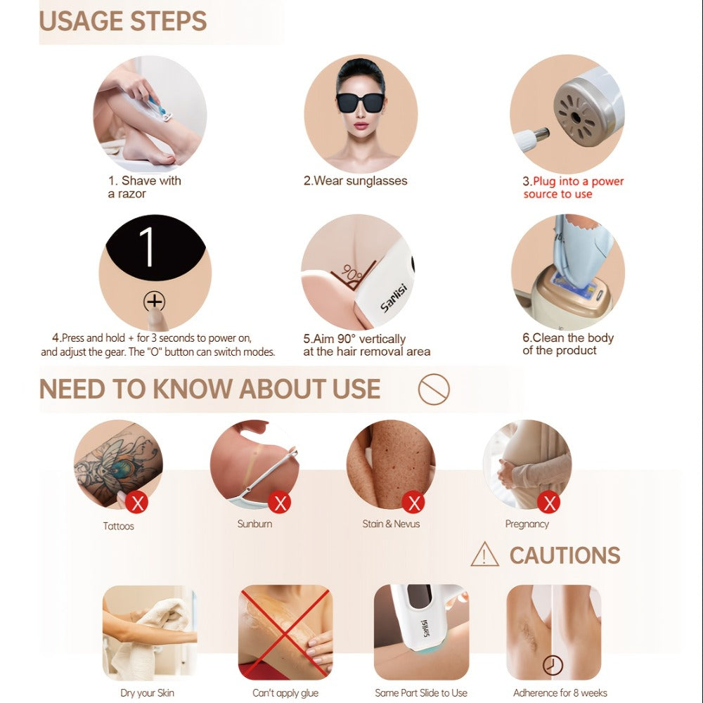 IPL Hair Removal Device Ice Cooling 999,900 Flashes — Painless Permanent Hair Remover for Women & Men, 9 Adjustable Levels Auto & Manual Modes, LCD Display, Legs Arms Armpits Bikini Face
