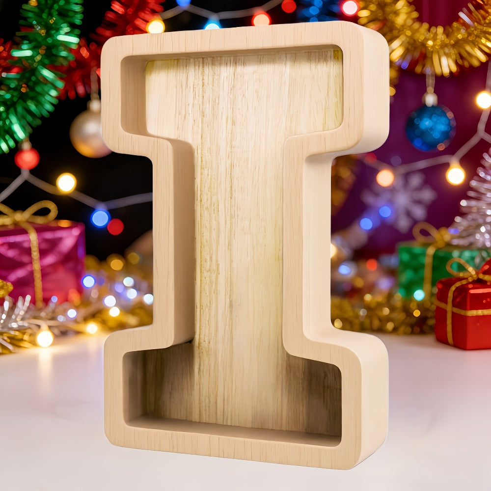 Alphabet Letter Piggy Bank A-Z Wooden Coin Bank Large Capacity Transparent – Personalized Savings Box for Kids | Back to School, Christmas & Birthday Gift