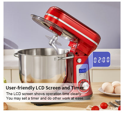 Stand Mixer 1200W 6L Stainless Steel Bowl - Kitchen Food Stand Mixer with Dough Hook, Whisk & Beater, 6-Speed Tilt-Head Electric Mixer for Baking, Kneading, Whipping, Red