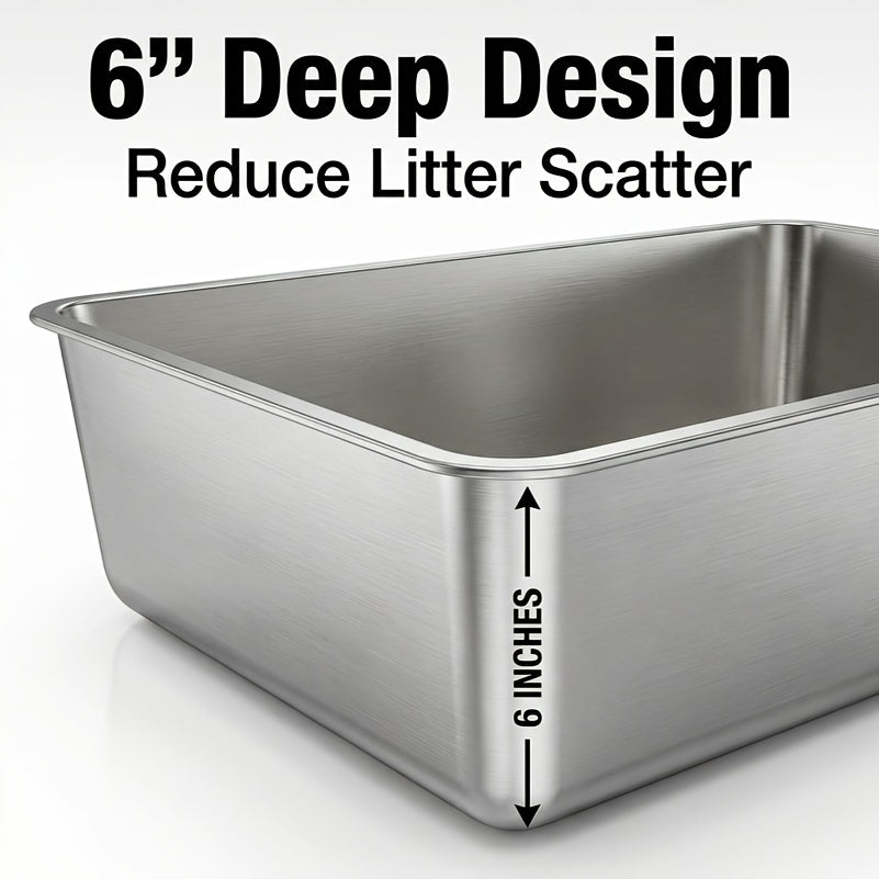 Large Stainless Steel Cat Litter Box 24x16x6 Inch Heavy Duty Rust-Proof Easy Clean Open Top Metal Litter Pan for Big Cats & Rabbits Long-Lasting Durability