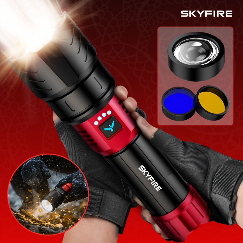 High Lumen LED Flashlight Zoomable 4 Modes Rechargeable Cycling Light for Camping Outdoor Household Use