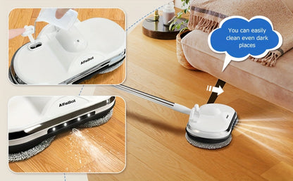Cordless Electric Spin Mop Floor Cleaner with LED Headlight & Water Spray Tank – Powerful Wireless Spinning Mop for Hardwood & Tile Floors, Quiet Motor, Self-Cleaning & Waxing Function (White)