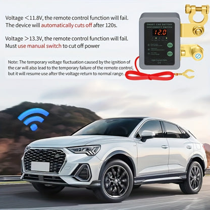 Car Battery Auto Power Off Switch with LED Voltage Display - 12V/24V Anti-Drain Protection, Low Voltage Alarm, 240A Remote Control Battery Disconnect