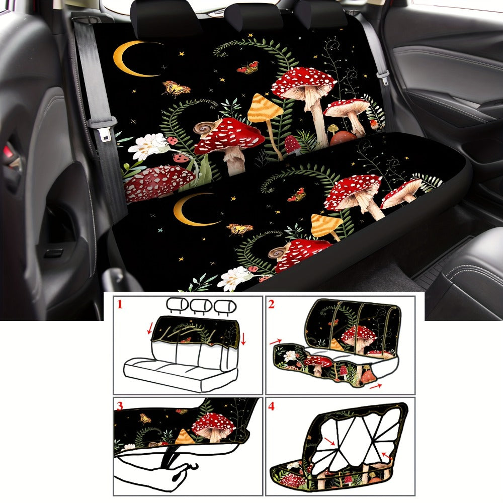 Mushroom Car Seat Covers Full Set 17 Piece Forest Mushroom Car Accessories for Women Men Front Rear Seat Protector Steering Wheel Cover Seat Belt Cover Mirror Hanging Ornament Universal Fit