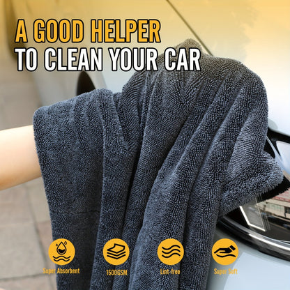 1500GSM Edgeless Car Drying Towel 24"x36" – 70/30 Twisted Loop Microfiber for Cars, Trucks & SUVs, Streak-Free