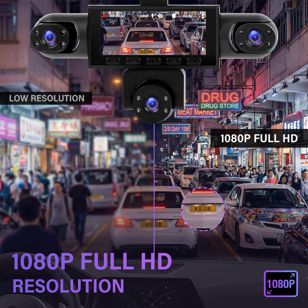 NAVITROEY 4/5Lens 1080P 360° Panoramic Dash Cam Set, 1080P Front+720P Full Coverage Rear/Left/Right/Inside, FIVE-Screen Split Display, Super Night Vision, WDR, G-Sensor, Loop Recording-Car Accessories/Car Dashcam, 64GB Memory Card.