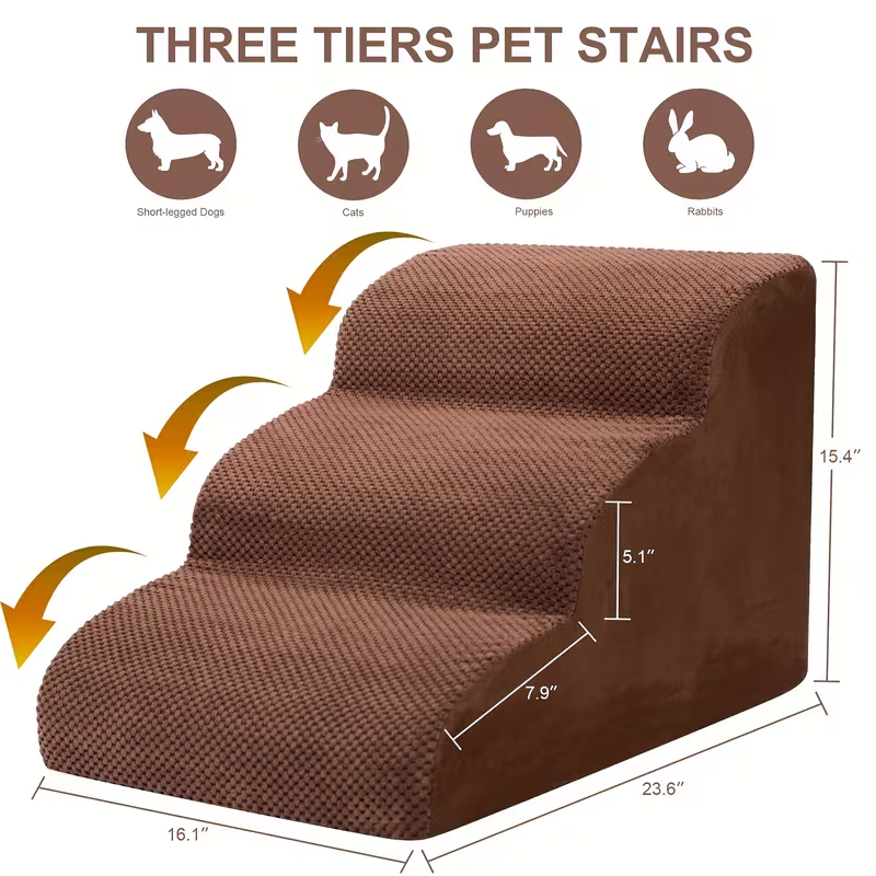 Dog Stairs for High Beds & Sofas – 2/3/4 Step Memory Foam Pet Steps with Non-Slip Bottom, Washable Cover & Textured Surface – Supportive Dog Steps for Senior Dogs, Puppies & Small Breeds