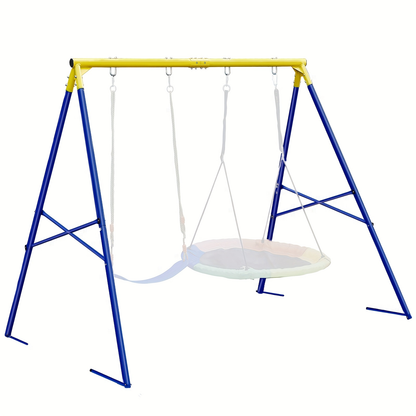 Heavy Duty Swing Set Frame – Full Steel A-Frame Outdoor Swing Stand with Ground Stakes, Supports 2 Swings & Up to 550 LBS, Backyard Playground Equipment for Kids (Swings Not Included, 2 Colors)