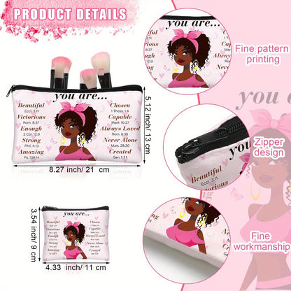 African American Makeup Bag 12-Pack Bulk Gift Set Inspirational African Queen Zipper Travel Cosmetic Pouch Toiletry Organizer for Black Women Birthday Church Sorority