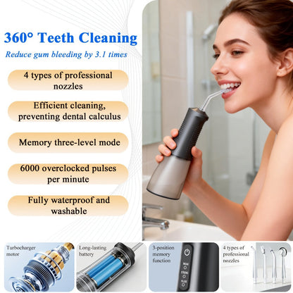 Water Flosser Cordless Oral Irrigator - Rechargeable Electric Dental Cleaner with 6 Interchangeable Nozzles, Adjustable Pressure Control, Plaque & Tartar Removal, USB Powered, Portable for Home & Travel Use